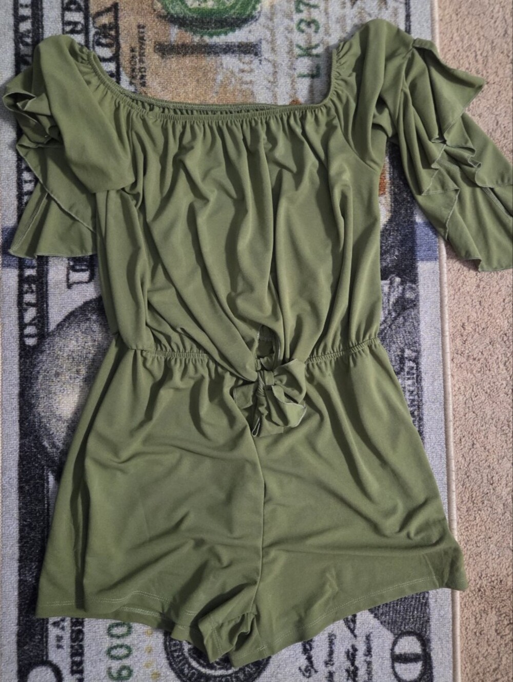 Olive Green Tie-Front Midi Dress